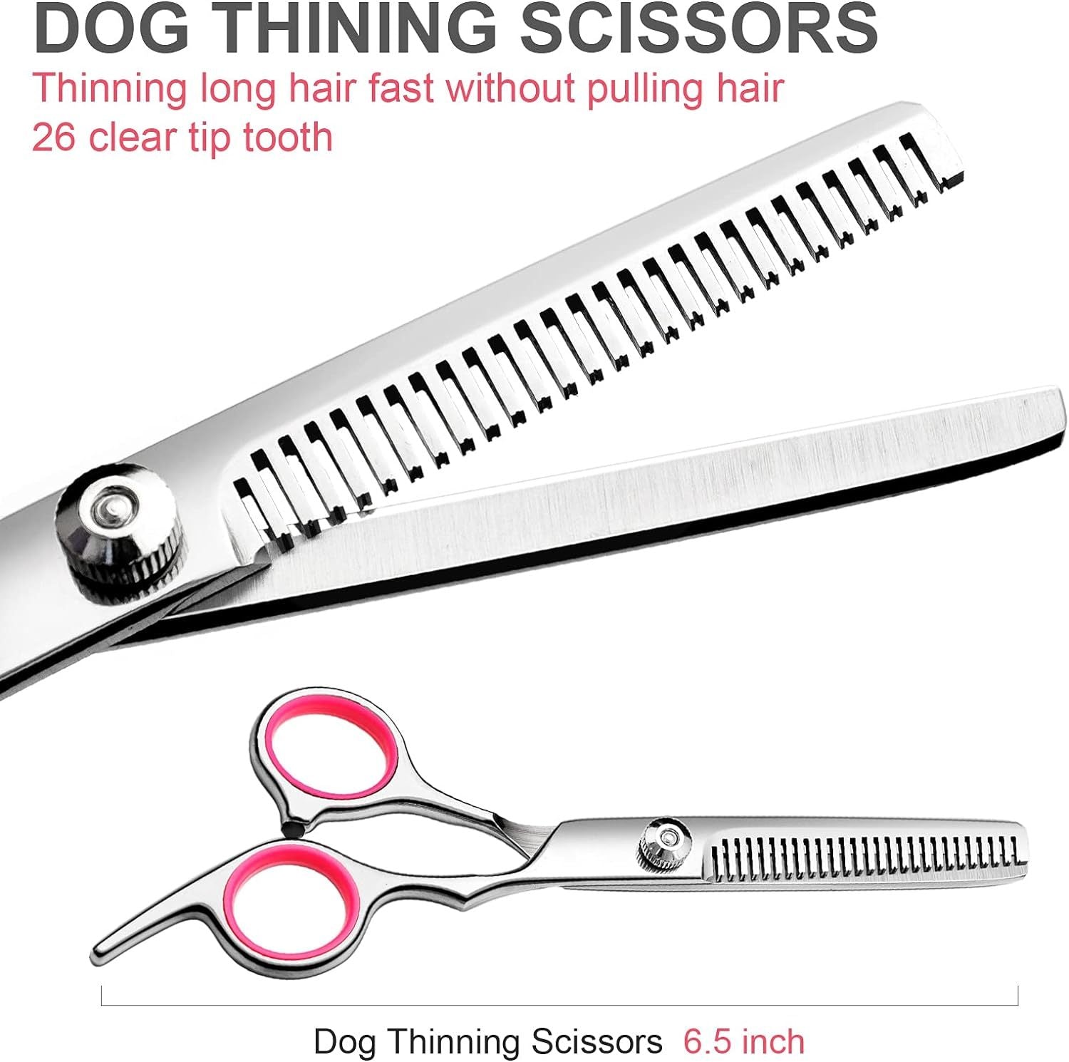 JMT-472586 Professional Dog Grooming Scissors Set with Safety Round Tips, Stainless Steel Thinning and Curved Scissors, Pet Comb Included