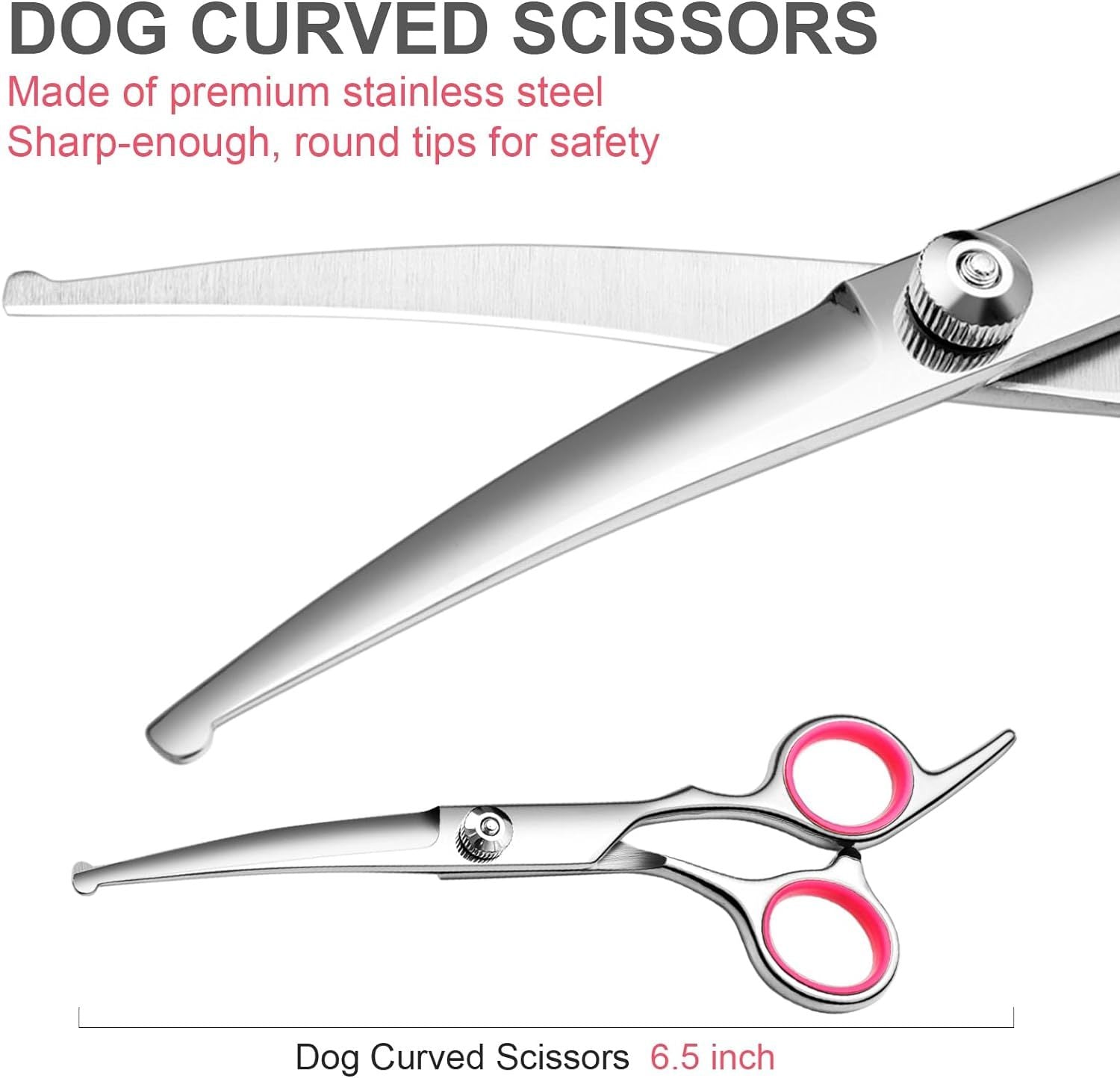 JMT-472586 Professional Dog Grooming Scissors Set with Safety Round Tips, Stainless Steel Thinning and Curved Scissors, Pet Comb Included