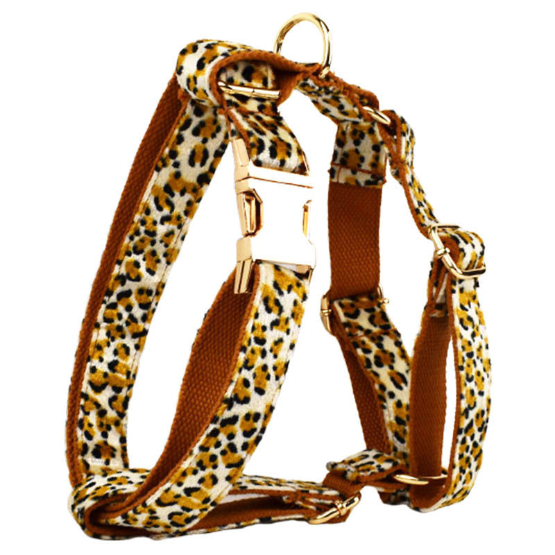 JMT-472842 Leopard Print Dog Leash and Collar Set with Bow and Vest