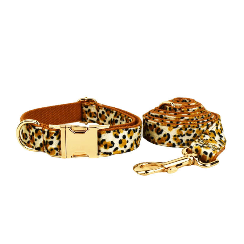 JMT-472842 Leopard Print Dog Leash and Collar Set with Bow and Vest
