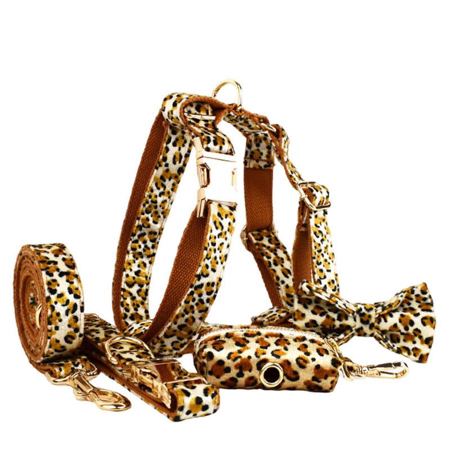 JMT-472842 Leopard Print Dog Leash and Collar Set with Bow and Vest