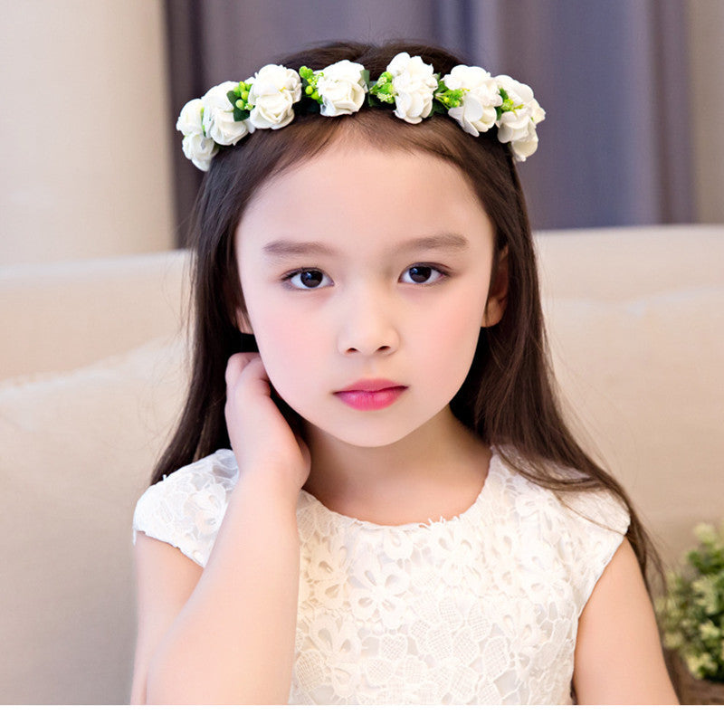 JMT-473034 Double Strawberry Floral Crown Wreath for Women, Handmade Foam Hair Tie in White and Pink