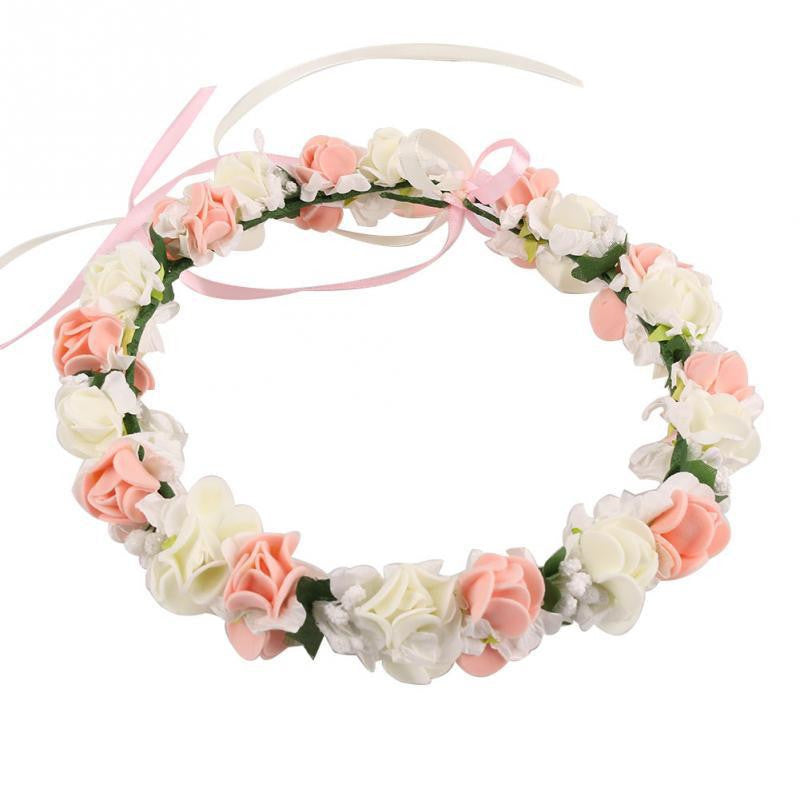 JMT-473034 Double Strawberry Floral Crown Wreath for Women, Handmade Foam Hair Tie in White and Pink