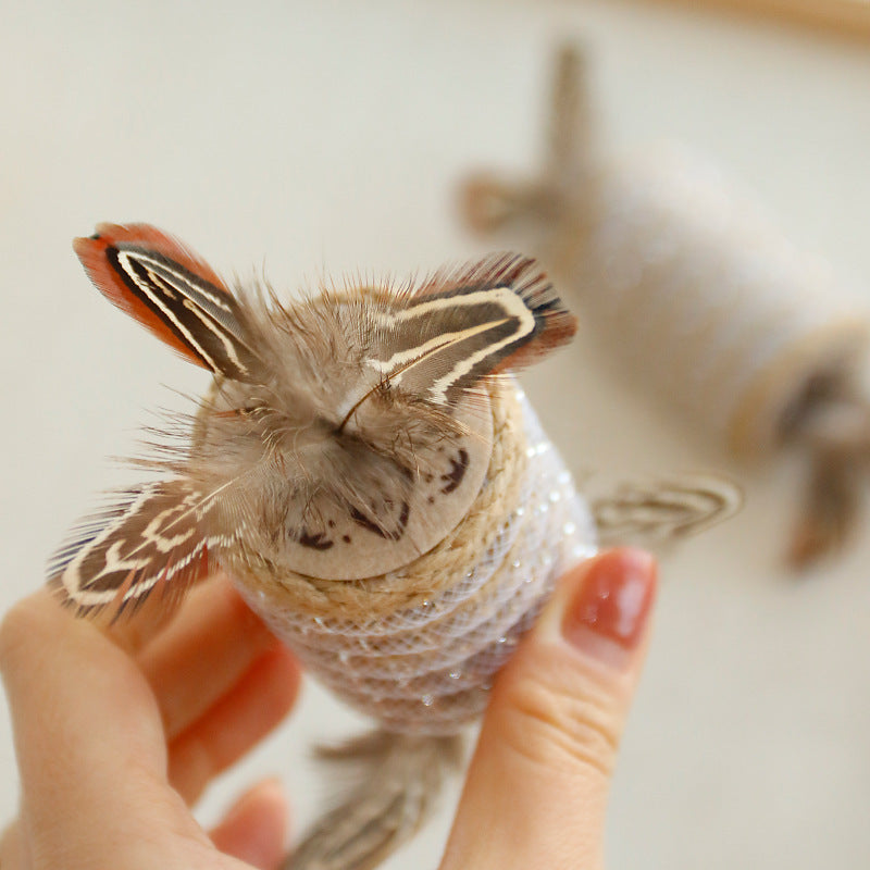 JMT-473482 Cat Feather Scratching Toy with Hemp Rope and Claw Grinding Sound Roller