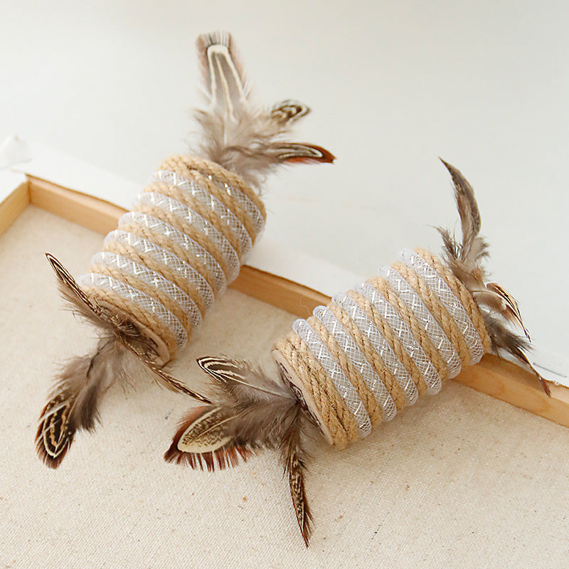 JMT-473482 Cat Feather Scratching Toy with Hemp Rope and Claw Grinding Sound Roller