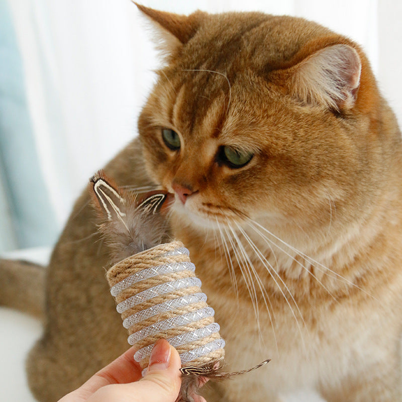 JMT-473482 Cat Feather Scratching Toy with Hemp Rope and Claw Grinding Sound Roller