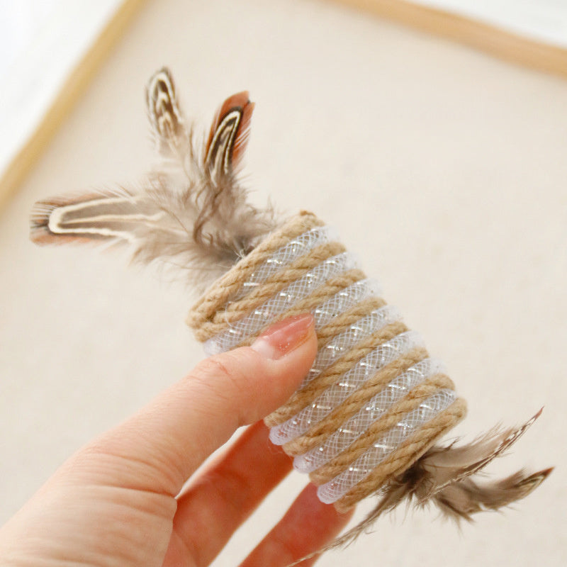 JMT-473482 Cat Feather Scratching Toy with Hemp Rope and Claw Grinding Sound Roller