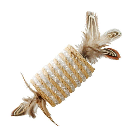 JMT-473482 Cat Feather Scratching Toy with Hemp Rope and Claw Grinding Sound Roller