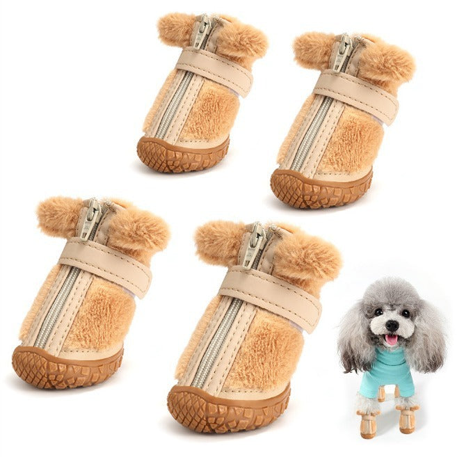 JMT-474122 Warm Plush Dog Booties with Ear Decoration - Anti-Slip Paw Protectors for Small Dogs