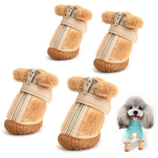 JMT-474122 Warm Plush Dog Booties with Ear Decoration - Anti-Slip Paw Protectors for Small Dogs