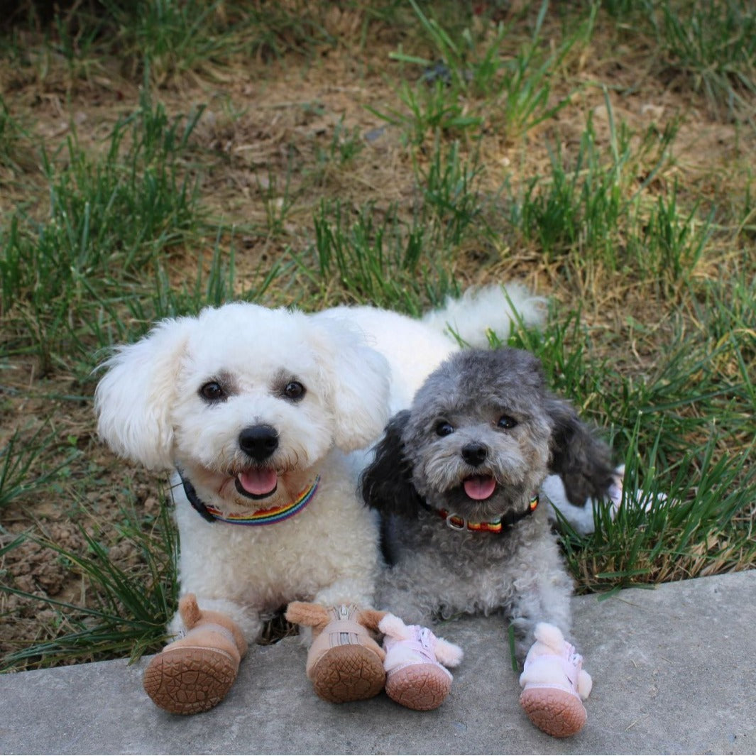 JMT-474122 Warm Plush Dog Booties with Ear Decoration - Anti-Slip Paw Protectors for Small Dogs