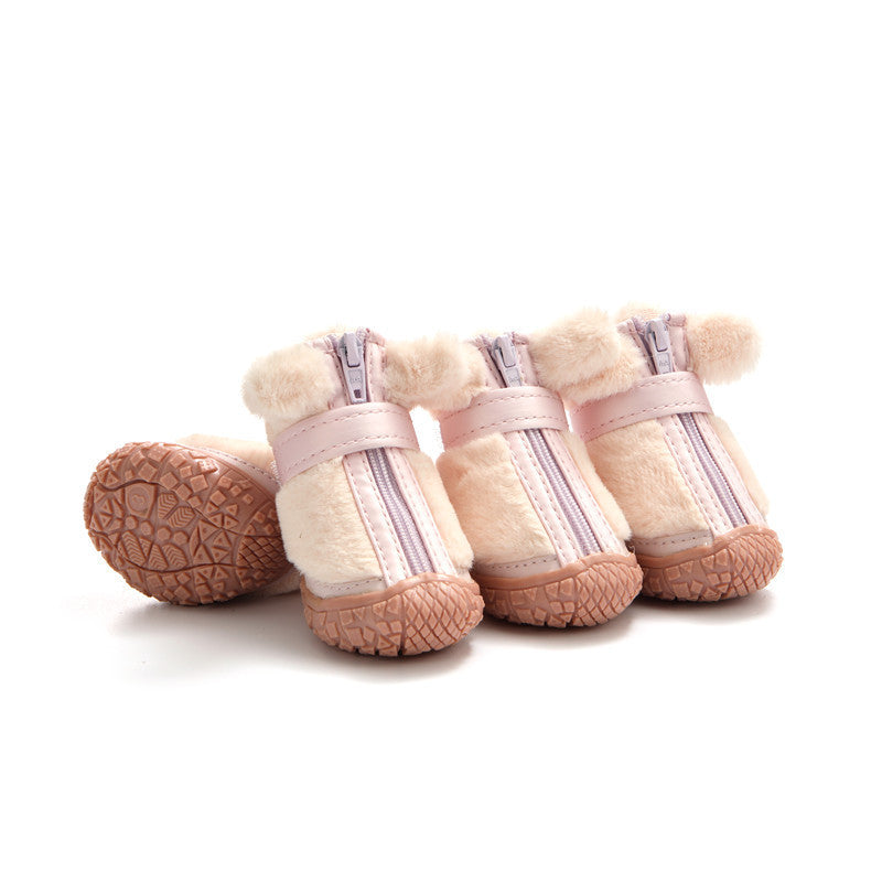 JMT-474122 Warm Plush Dog Booties with Ear Decoration - Anti-Slip Paw Protectors for Small Dogs