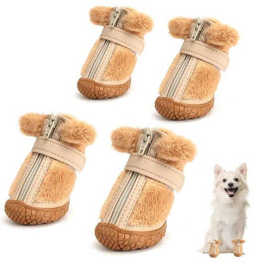 JMT-474122 Warm Plush Dog Booties with Ear Decoration - Anti-Slip Paw Protectors for Small Dogs