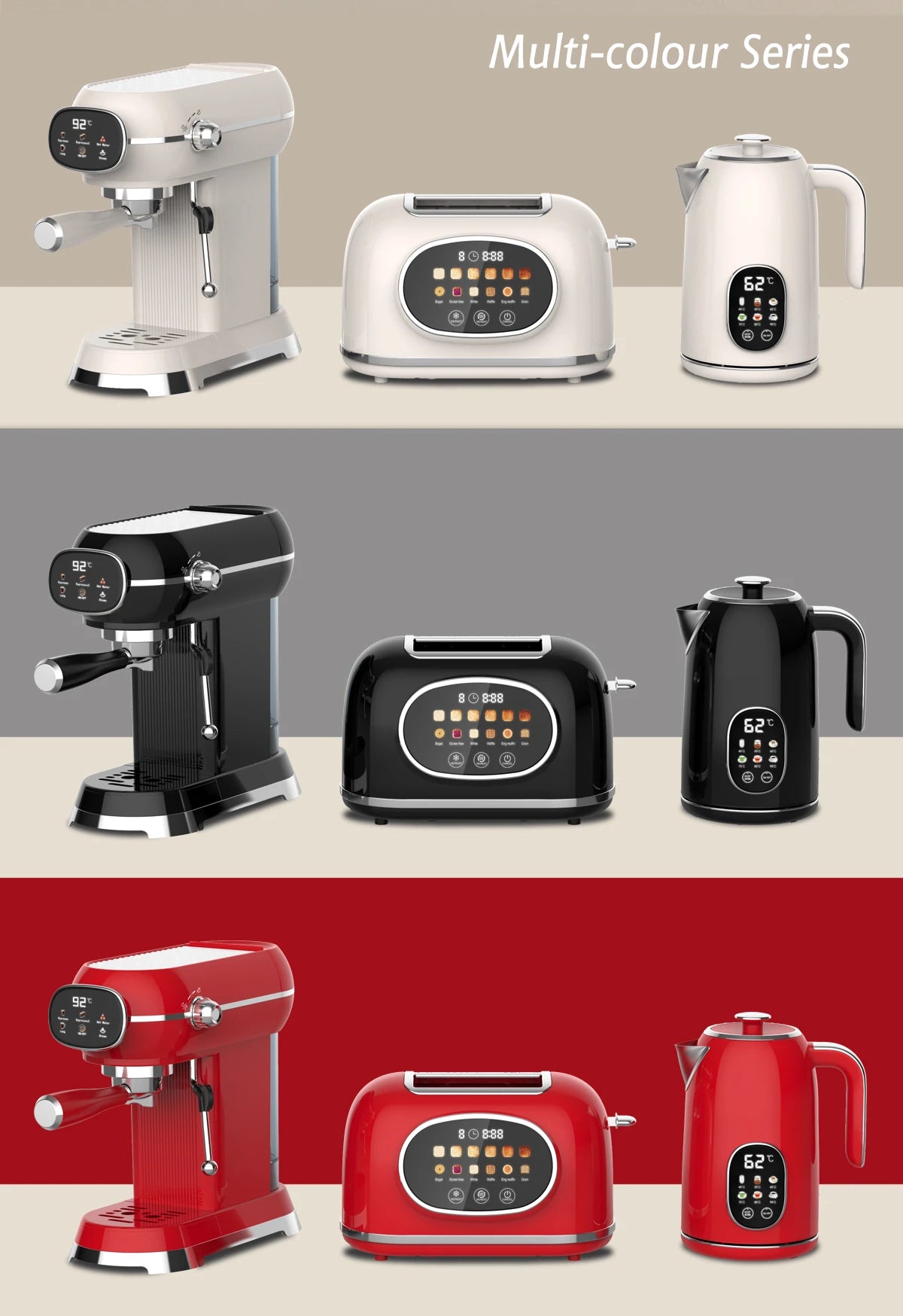 JMT-474314 Retro 2-Slice Stainless Steel Toaster with Smart Touch Control and Colourful Display