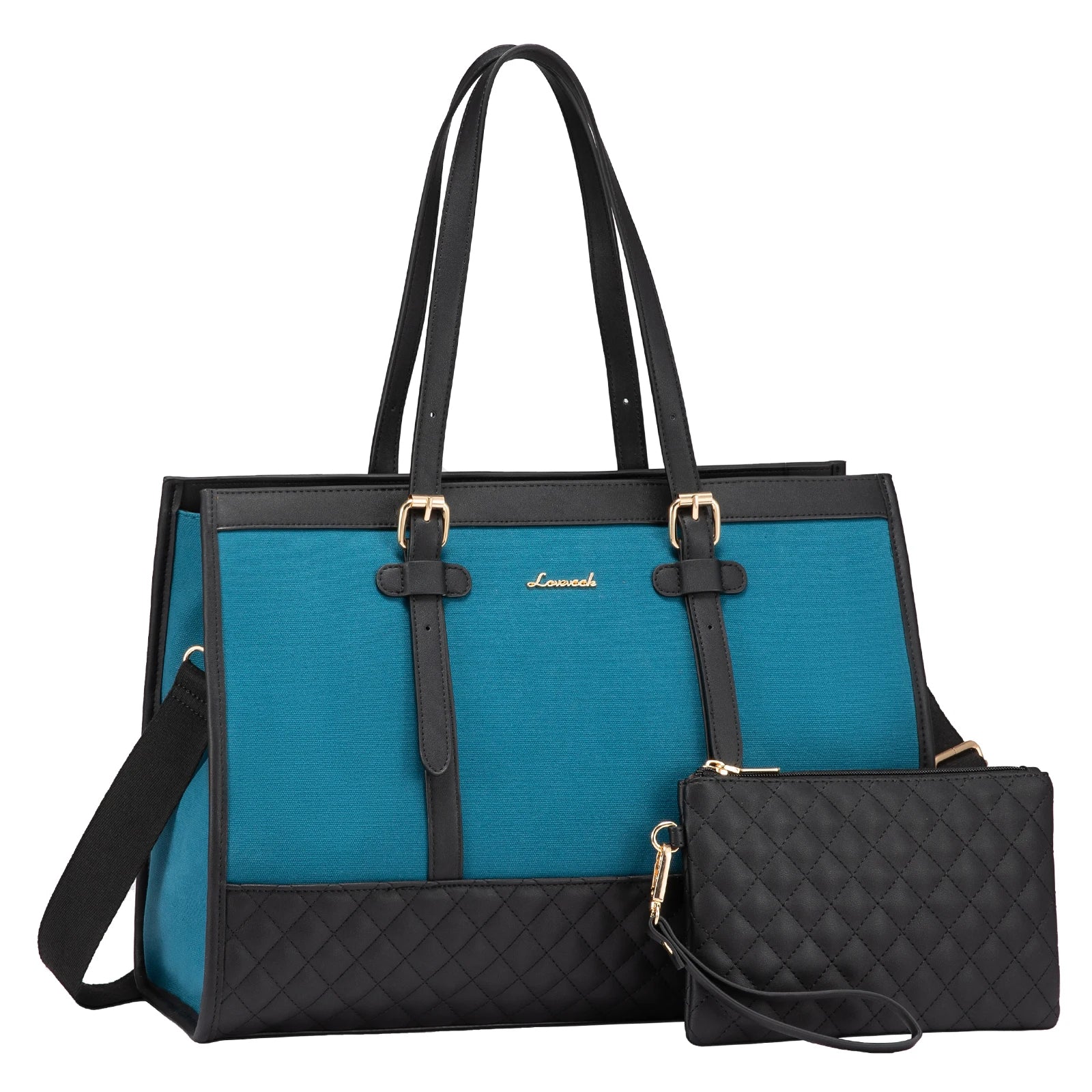 JMT-474378 Fashionable Canvas and PU Leather Laptop Tote for Women - Large Capacity Business Handbag, Fits 15.6 Inch Laptops