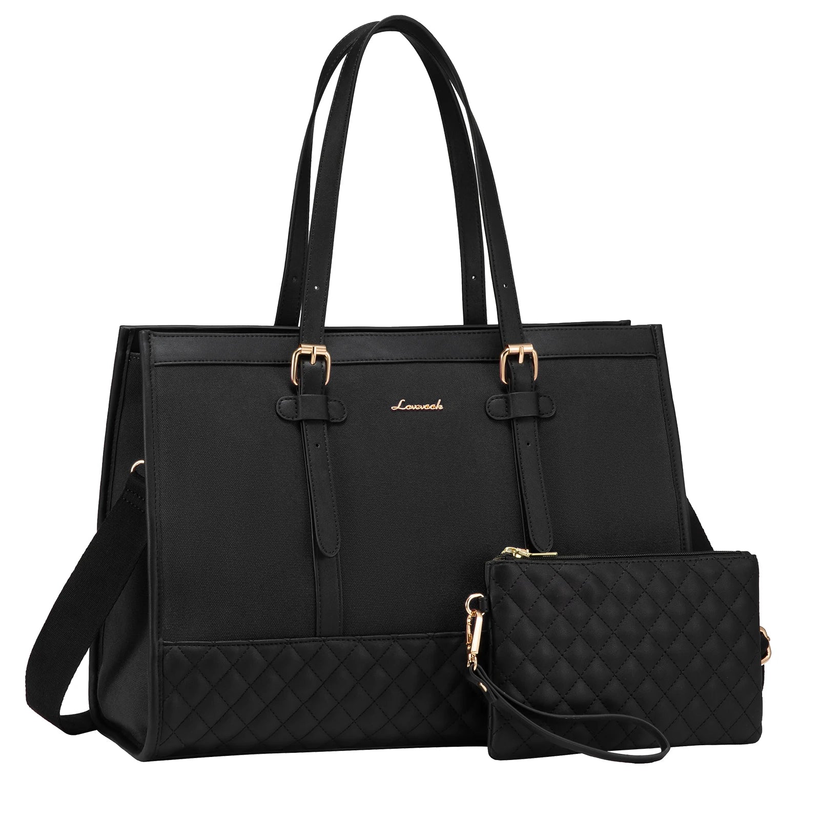 JMT-474378 Fashionable Canvas and PU Leather Laptop Tote for Women - Large Capacity Business Handbag, Fits 15.6 Inch Laptops