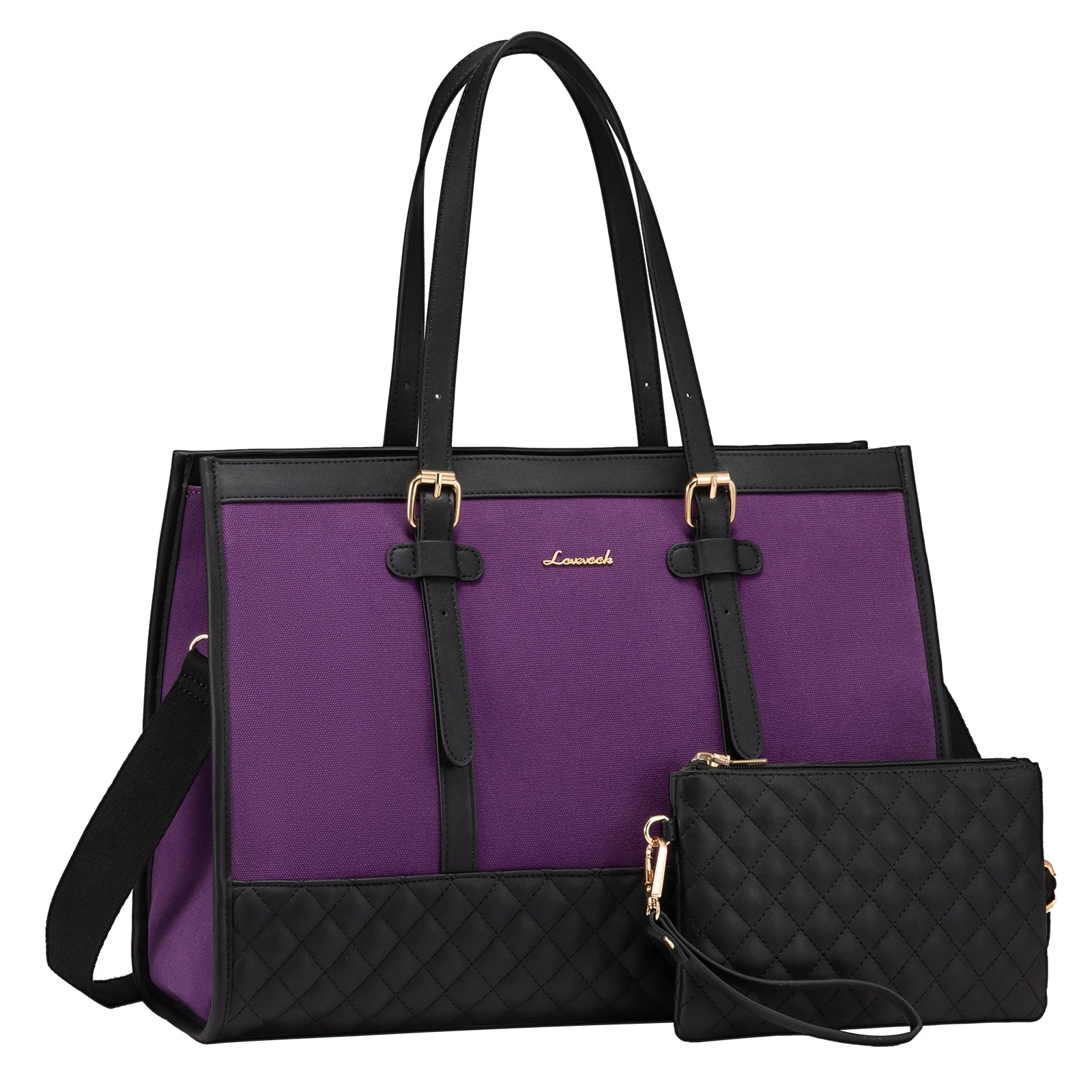 JMT-474378 Fashionable Canvas and PU Leather Laptop Tote for Women - Large Capacity Business Handbag, Fits 15.6 Inch Laptops