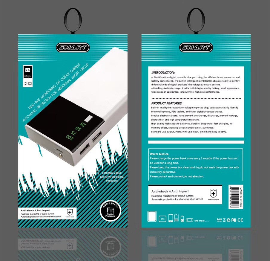 JMT-474826 20000mAh Liquid Lithium Ion Power Bank with Plastic Shell, Dual USB Charging and Compact Design