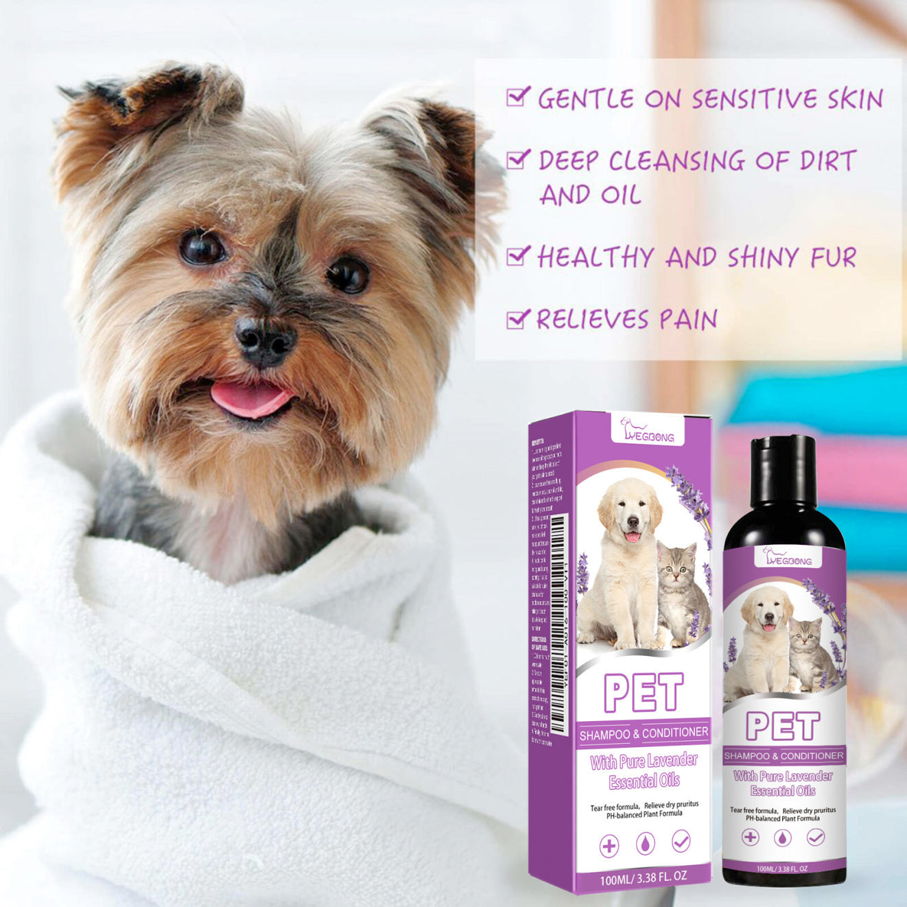 JMT-474890 Gentle Pet Shampoo for Itchy Skin Relief, Soft and Tangle-Free Fur