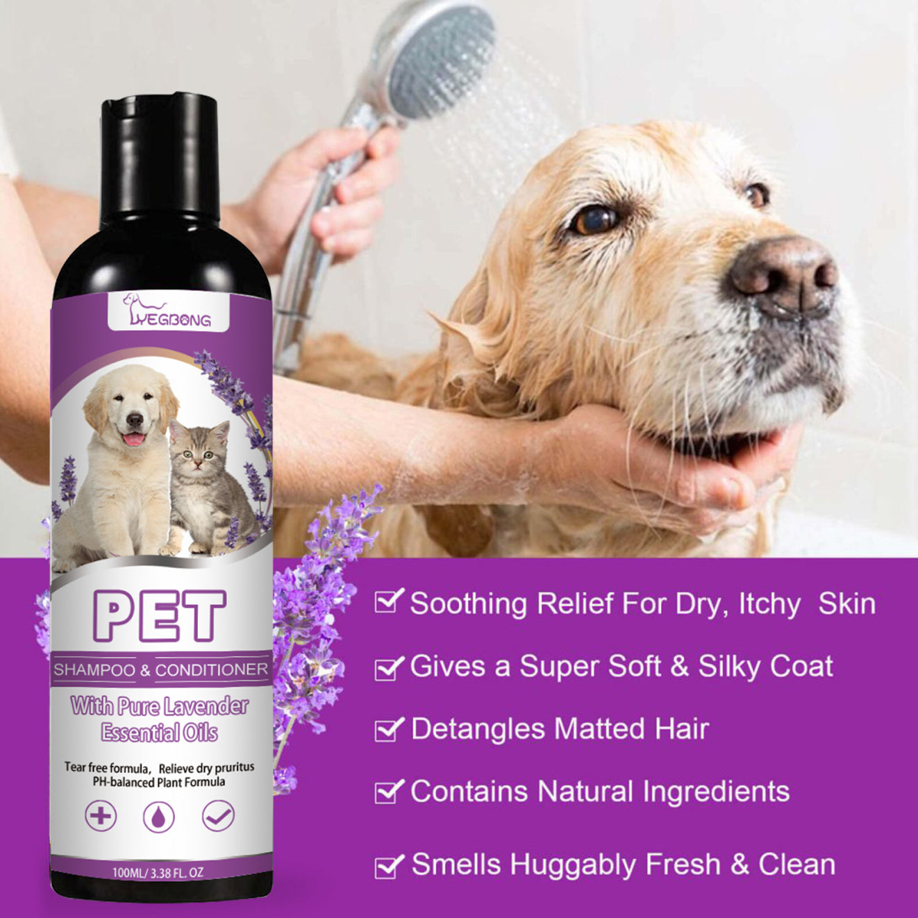 JMT-474890 Gentle Pet Shampoo for Itchy Skin Relief, Soft and Tangle-Free Fur