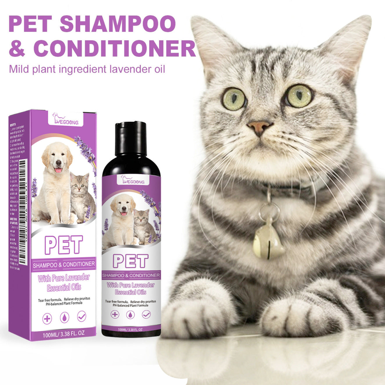 JMT-474890 Gentle Pet Shampoo for Itchy Skin Relief, Soft and Tangle-Free Fur