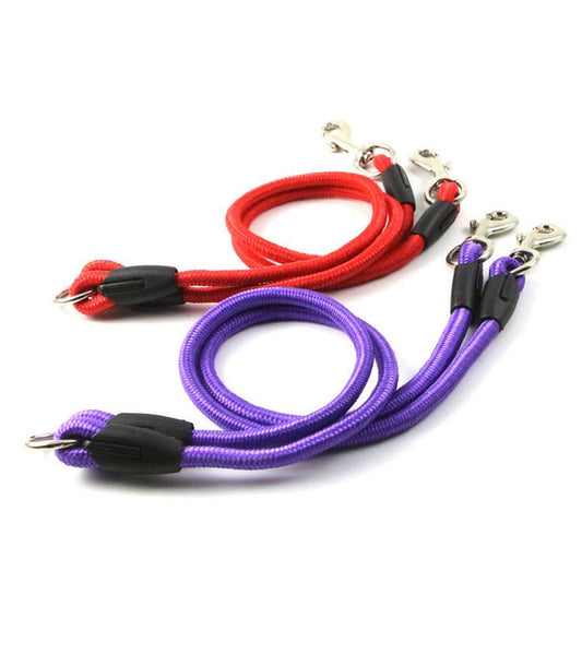 JMT-475146 Double-Ended Traction Rope for Small Dogs - Cotton and Nylon Construction, 110 cm Length, Red Purple Color