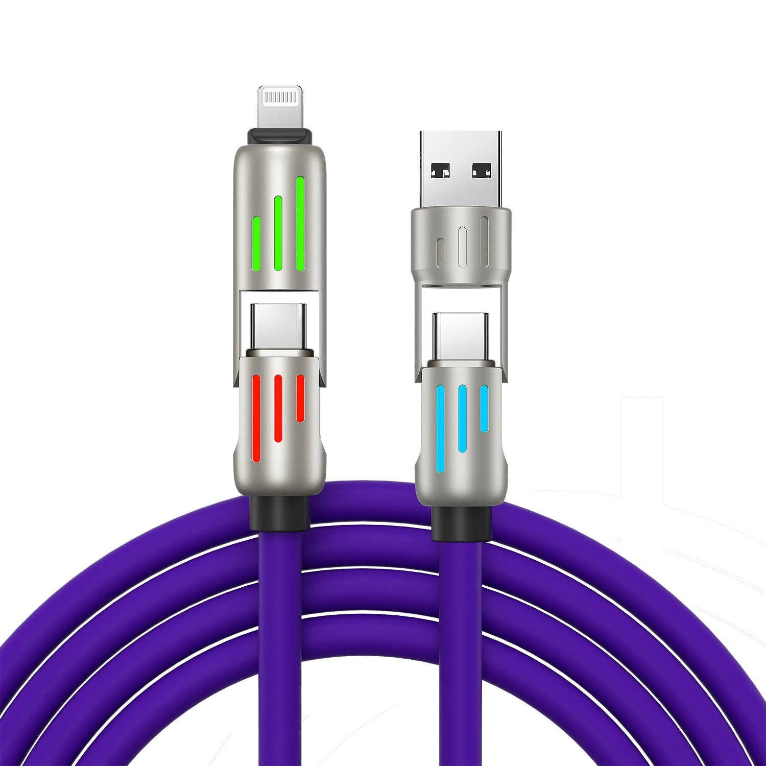 JMT-475338 240W Colorful Breathing Light Four-in-One Fast Charging Cable with Multiple Interfaces