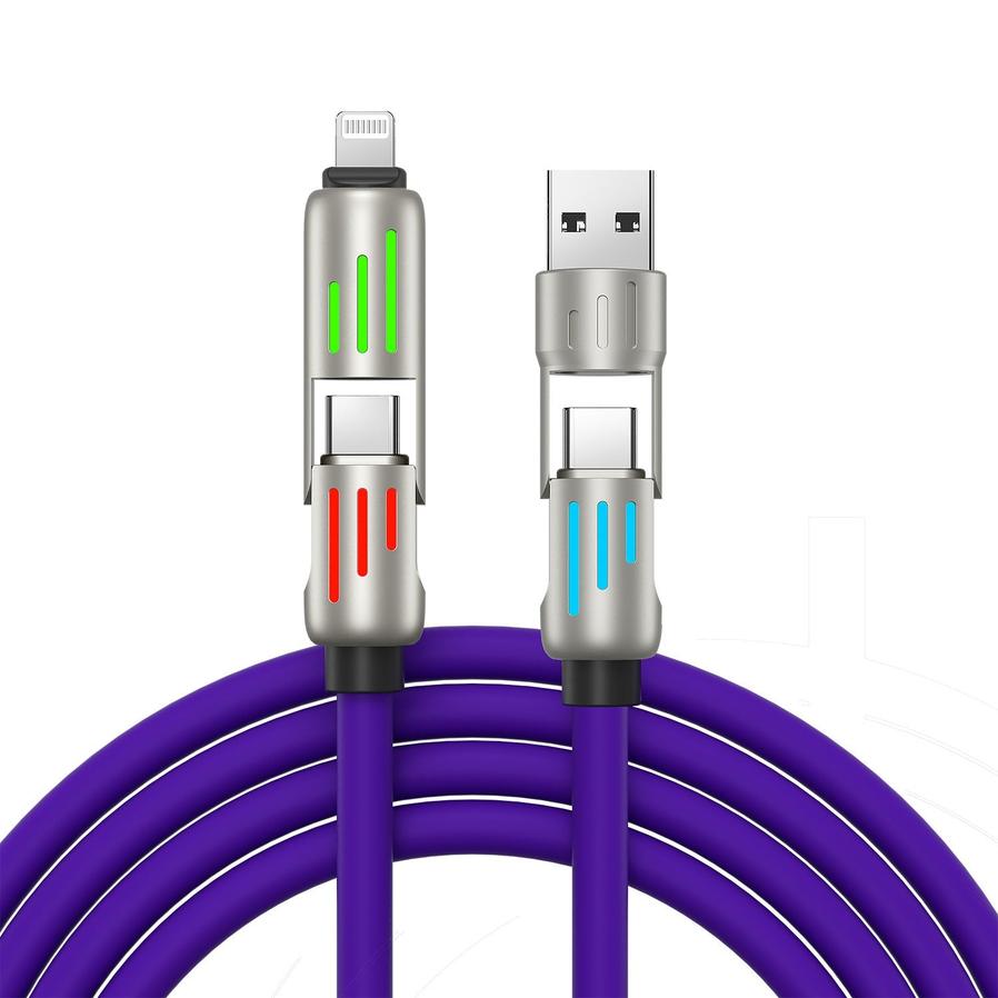 JMT-475338 240W Colorful Breathing Light Four-in-One Fast Charging Cable with Multiple Interfaces