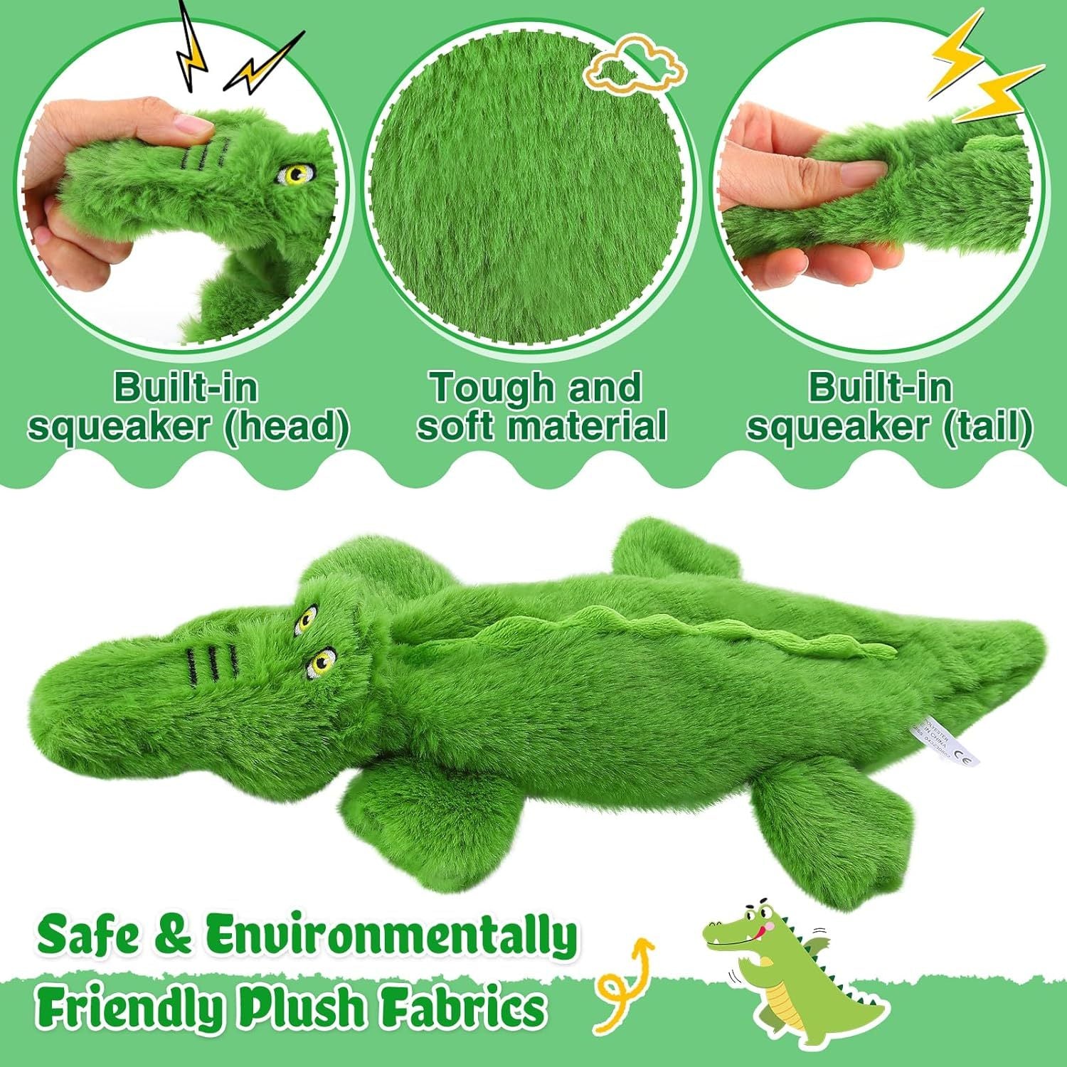JMT-475786 Durable Plush Crocodile Squeaky Dog Toy for Medium to Large Aggressive Chewers