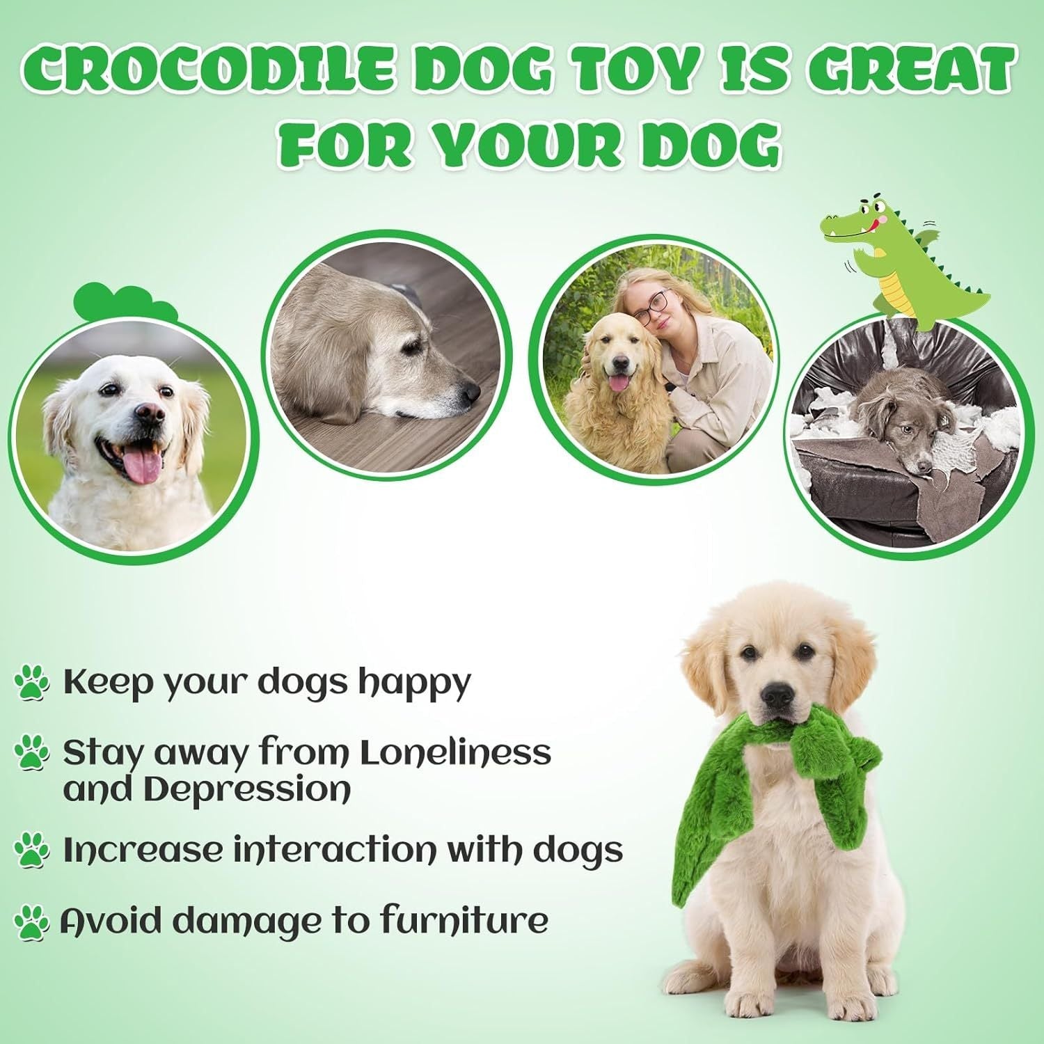 JMT-475786 Durable Plush Crocodile Squeaky Dog Toy for Medium to Large Aggressive Chewers