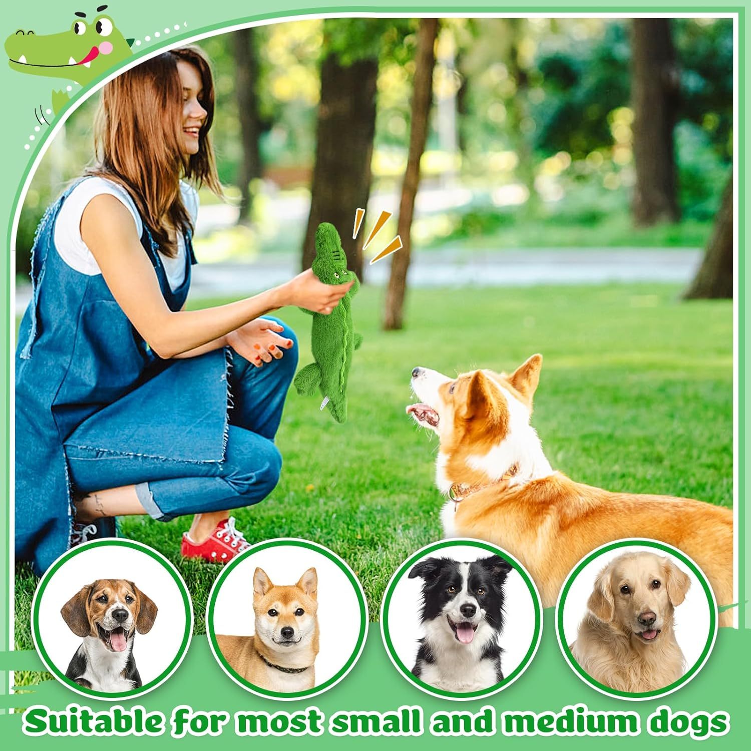 JMT-475786 Durable Plush Crocodile Squeaky Dog Toy for Medium to Large Aggressive Chewers