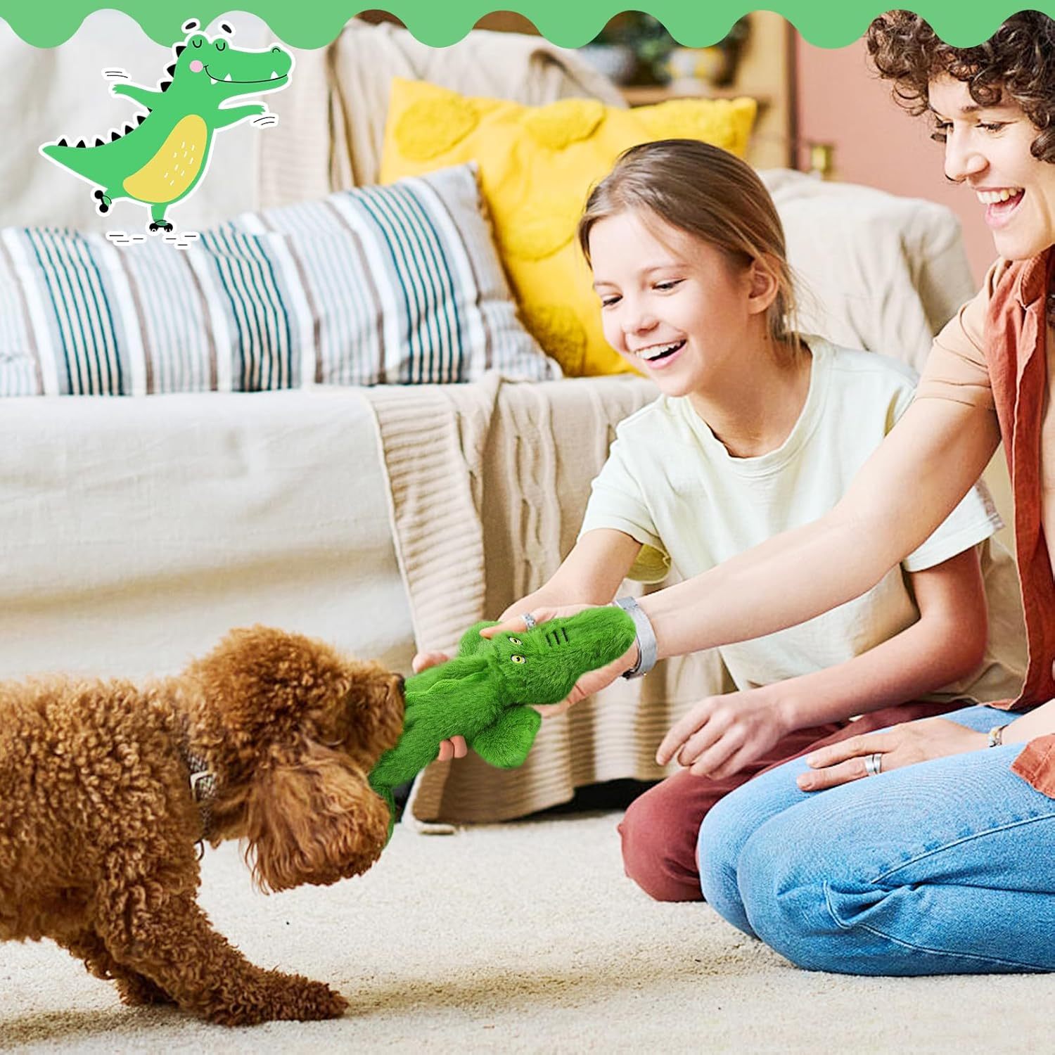 JMT-475786 Durable Plush Crocodile Squeaky Dog Toy for Medium to Large Aggressive Chewers