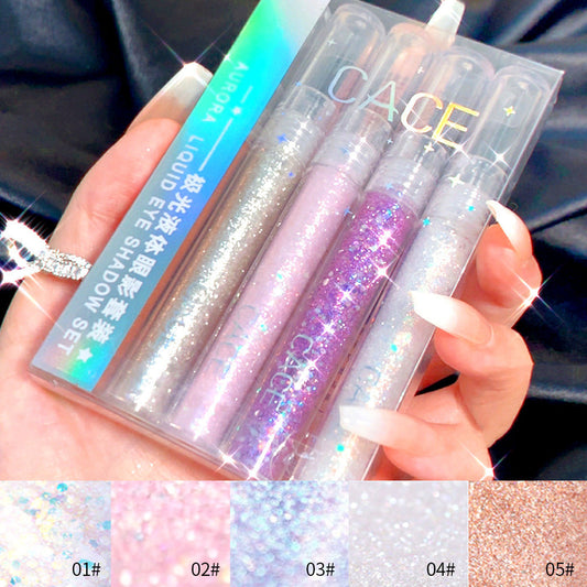 JMT-476234 Aurora Liquid Eyeshadow Set - Smudge-Free Glittering Pearls, 5 Shades