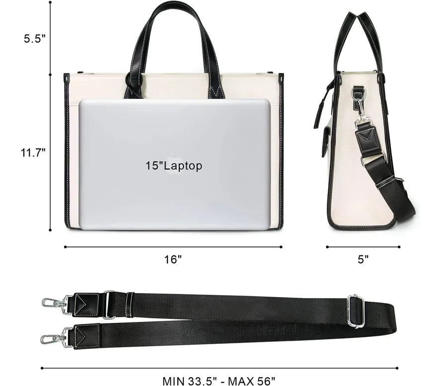 JMT-476298 Stylish Canvas Laptop Tote Bag for 15.6 Inch Computers with Monogramming Options, Featuring Multiple Pockets