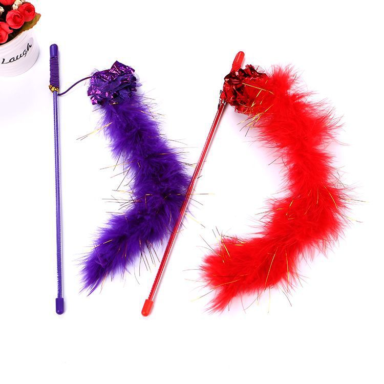 JMT-476938 Cat Teasing Stick with Plush Ringing Paper Ball - 30cm Long, Red & Purple Colors