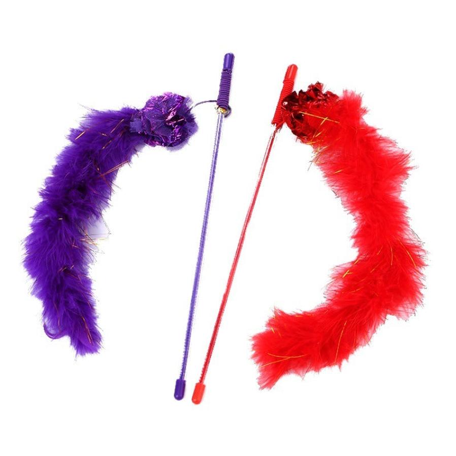 JMT-476938 Cat Teasing Stick with Plush Ringing Paper Ball - 30cm Long, Red & Purple Colors