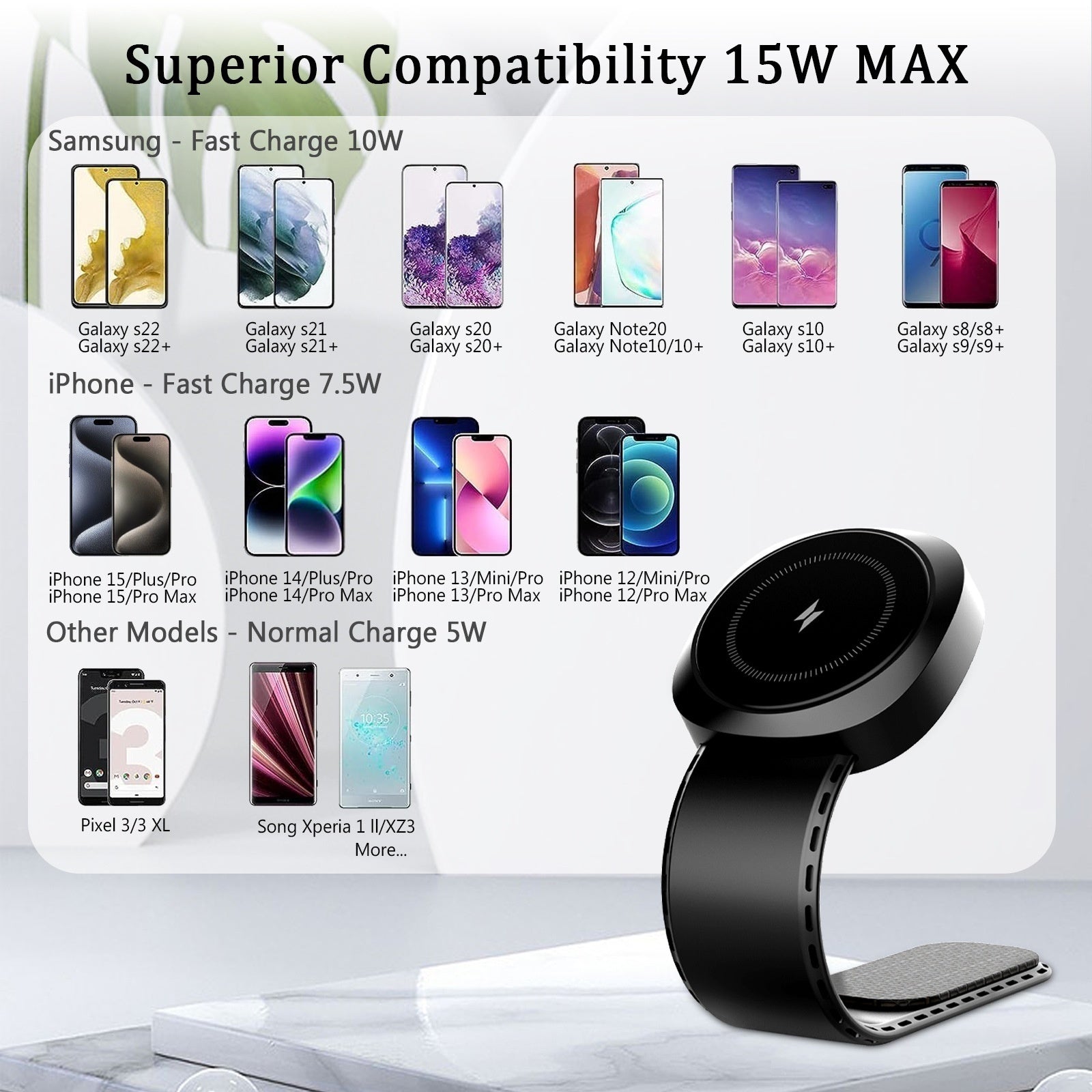 JMT-477130 Magnetic Wireless Charger for Mobile Phones - Universal Compatibility - Black