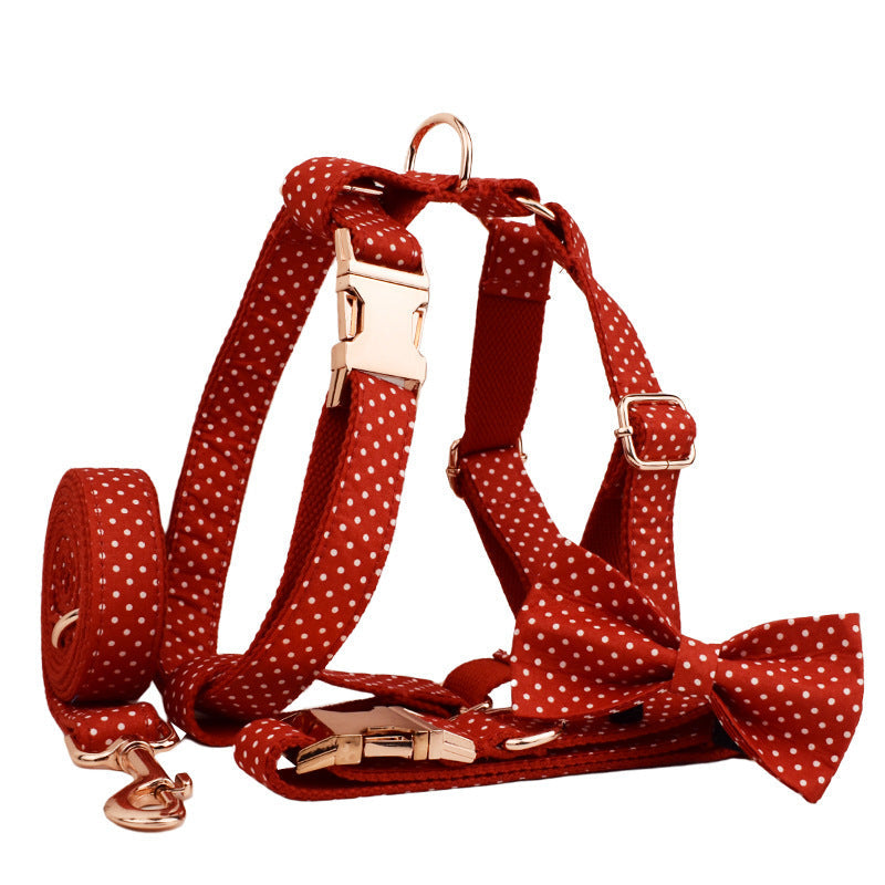 JMT-478602 Adjustable Red Dot Dog Collar and Leash Set in Multiple Sizes with Handmade Design