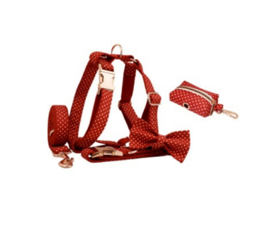 JMT-478602 Adjustable Red Dot Dog Collar and Leash Set in Multiple Sizes with Handmade Design
