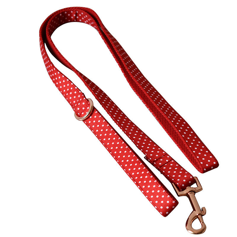 JMT-478602 Adjustable Red Dot Dog Collar and Leash Set in Multiple Sizes with Handmade Design