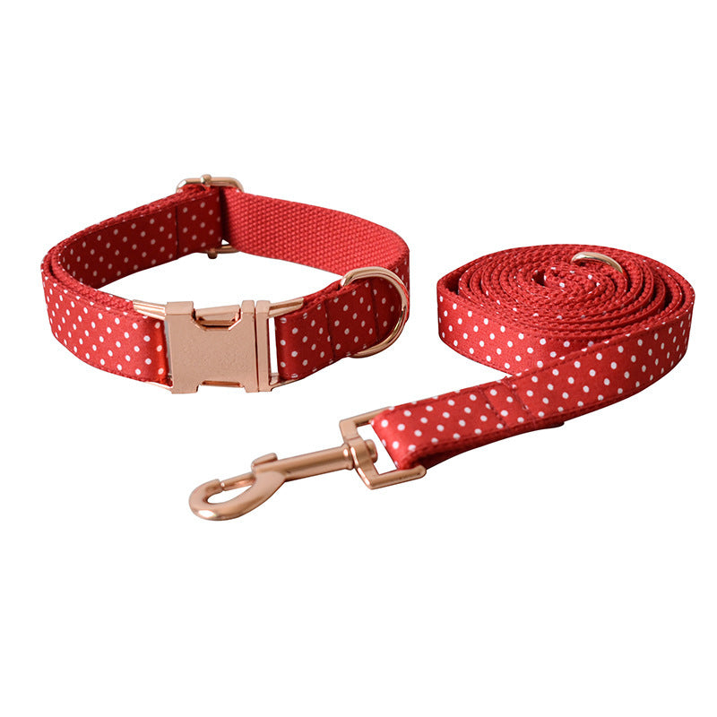 JMT-478602 Adjustable Red Dot Dog Collar and Leash Set in Multiple Sizes with Handmade Design