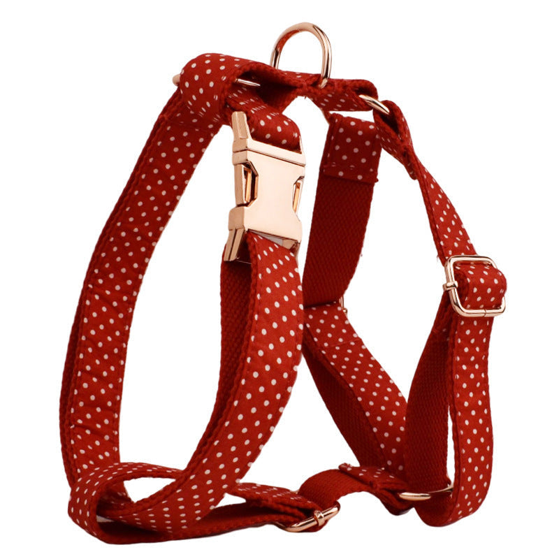 JMT-478602 Adjustable Red Dot Dog Collar and Leash Set in Multiple Sizes with Handmade Design