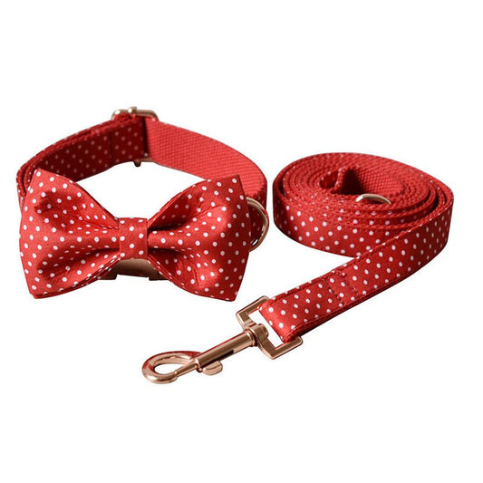 JMT-478602 Adjustable Red Dot Dog Collar and Leash Set in Multiple Sizes with Handmade Design