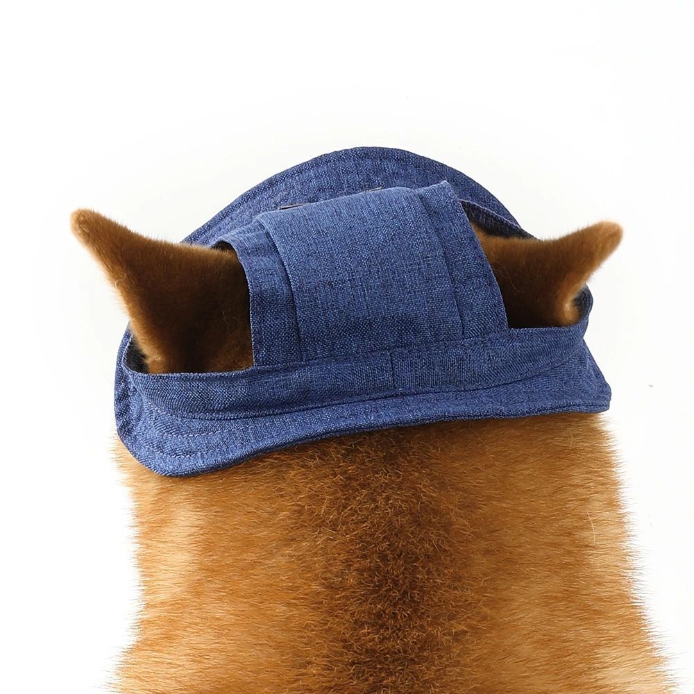 JMT-478922 Denim Sun Cap with Ear Holes for Medium and Small Dogs – Adjustable Canvas Visor for Outdoor Protection