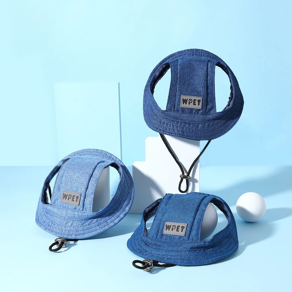 JMT-478922 Denim Sun Cap with Ear Holes for Medium and Small Dogs – Adjustable Canvas Visor for Outdoor Protection