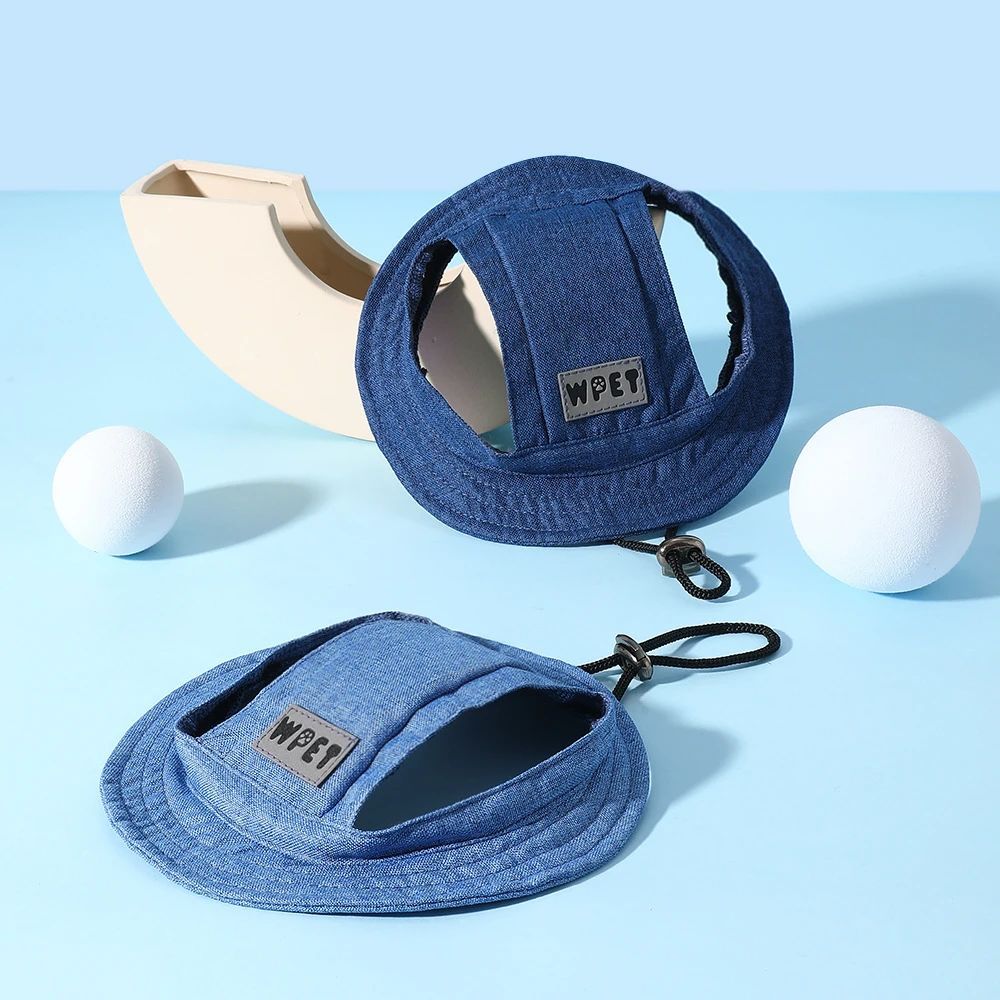 JMT-478922 Denim Sun Cap with Ear Holes for Medium and Small Dogs – Adjustable Canvas Visor for Outdoor Protection