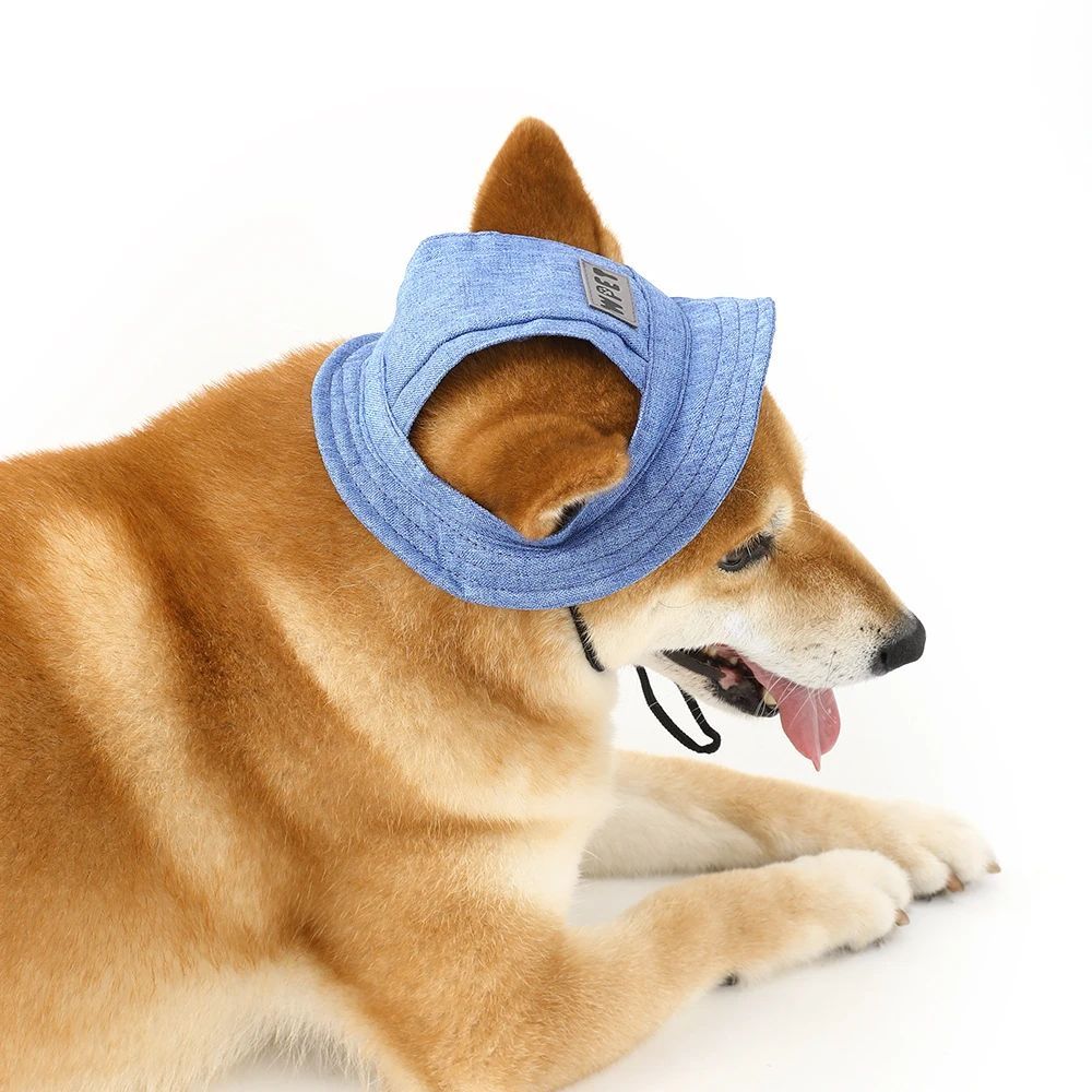 JMT-478922 Denim Sun Cap with Ear Holes for Medium and Small Dogs – Adjustable Canvas Visor for Outdoor Protection