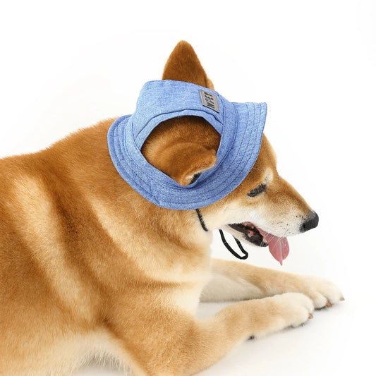 JMT-478922 Denim Sun Cap with Ear Holes for Medium and Small Dogs – Adjustable Canvas Visor for Outdoor Protection