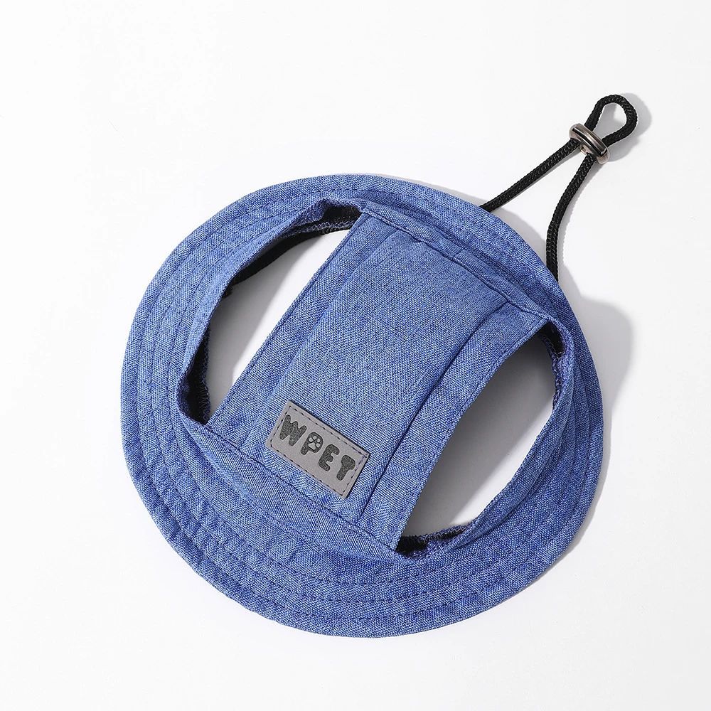 JMT-478922 Denim Sun Cap with Ear Holes for Medium and Small Dogs – Adjustable Canvas Visor for Outdoor Protection