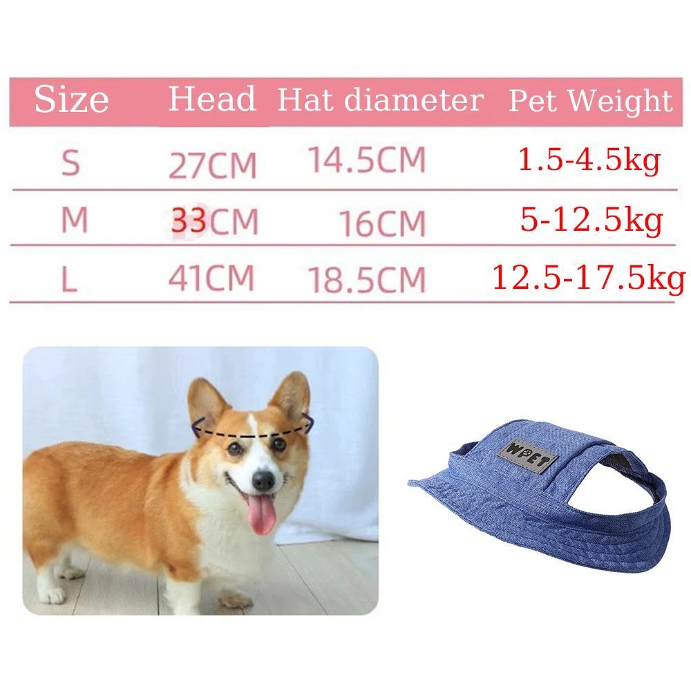 JMT-478922 Denim Sun Cap with Ear Holes for Medium and Small Dogs – Adjustable Canvas Visor for Outdoor Protection